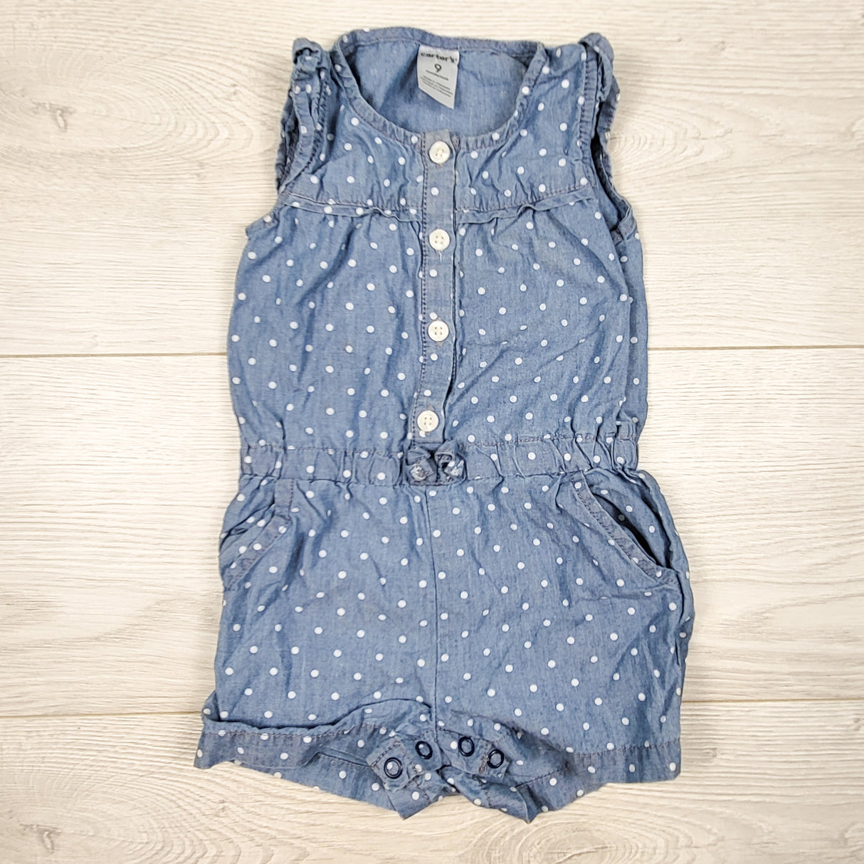 Carters chambray polka dot romper. Size 9 months