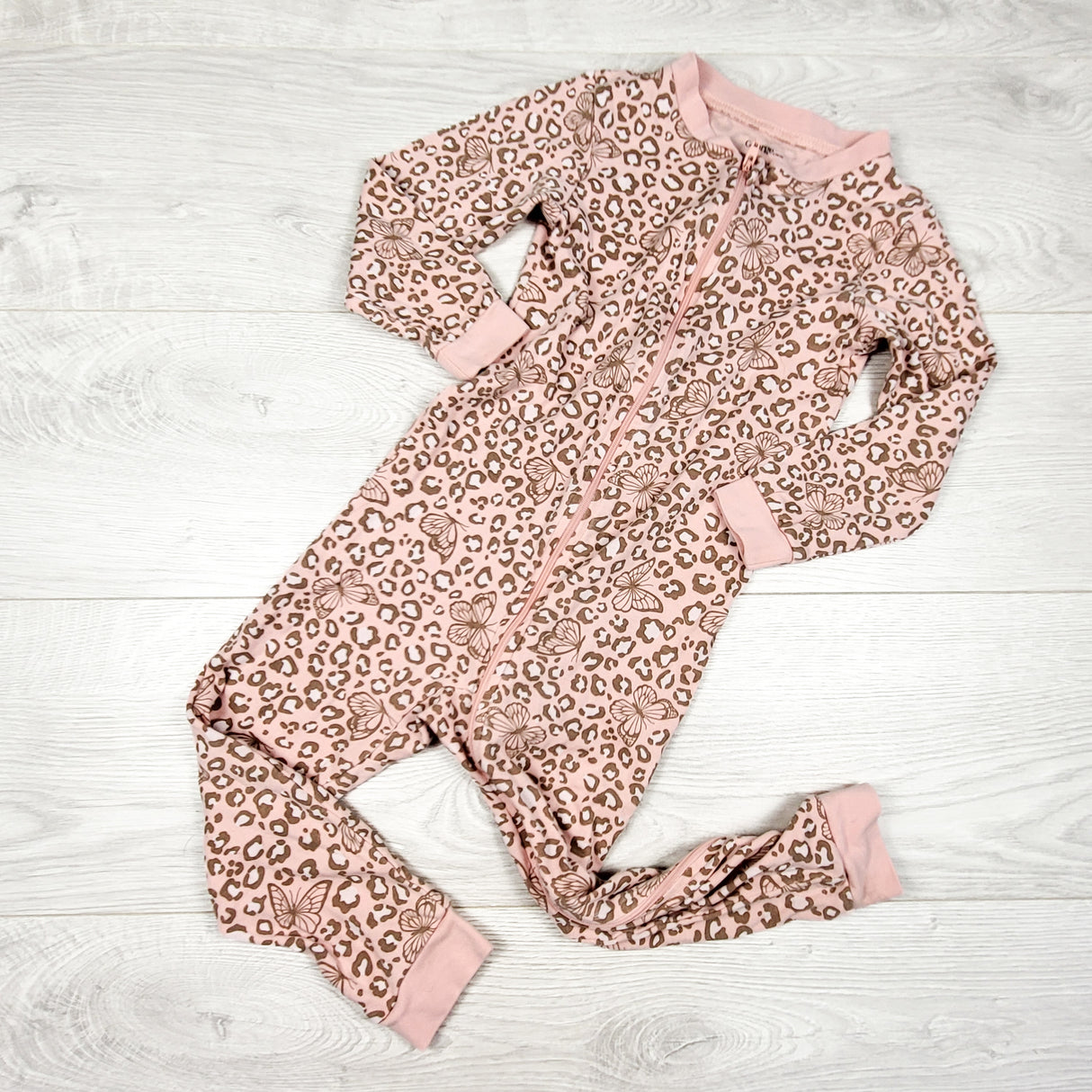 George pink leopard print zippered sleeper. Size 4T