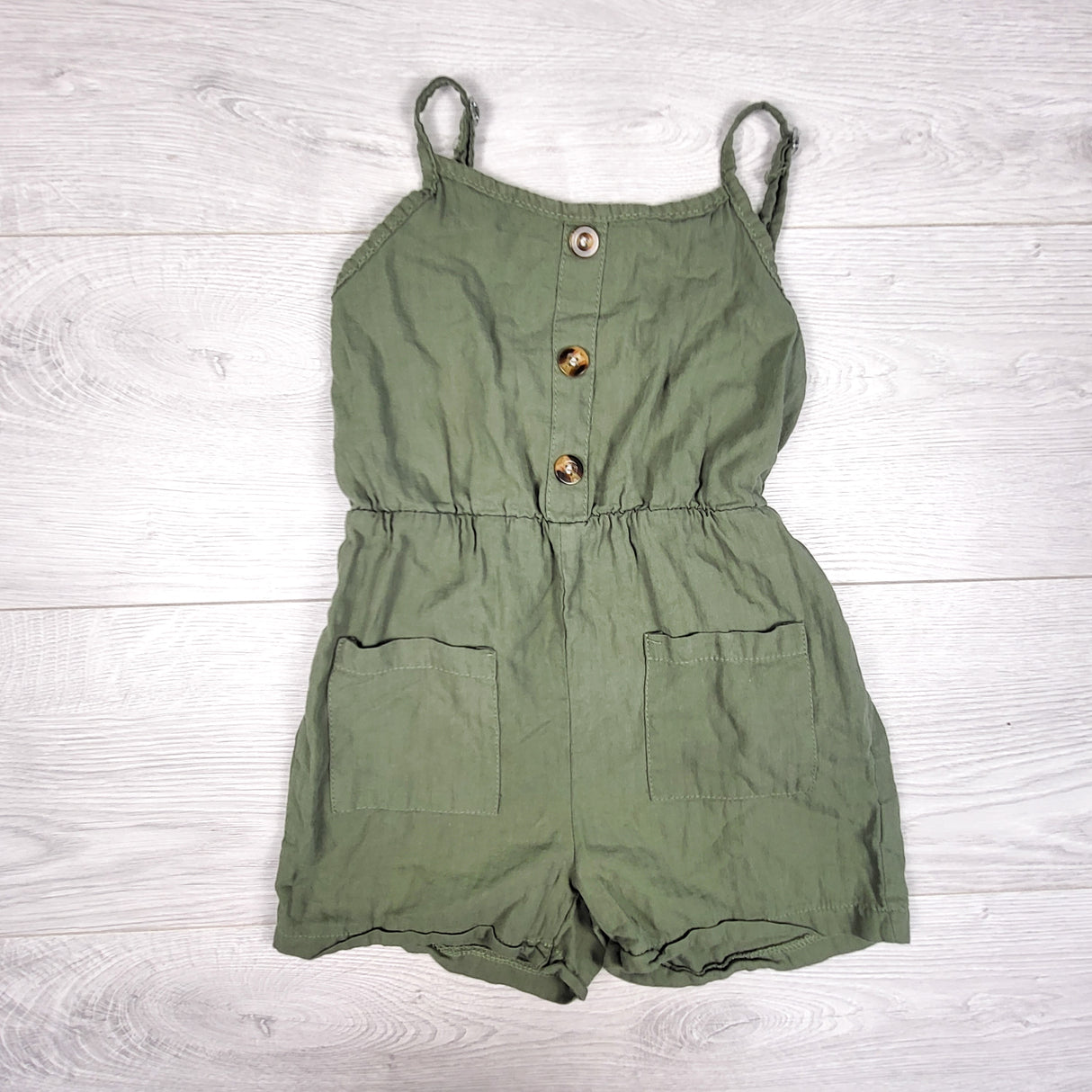 Olive green romper. Size 6