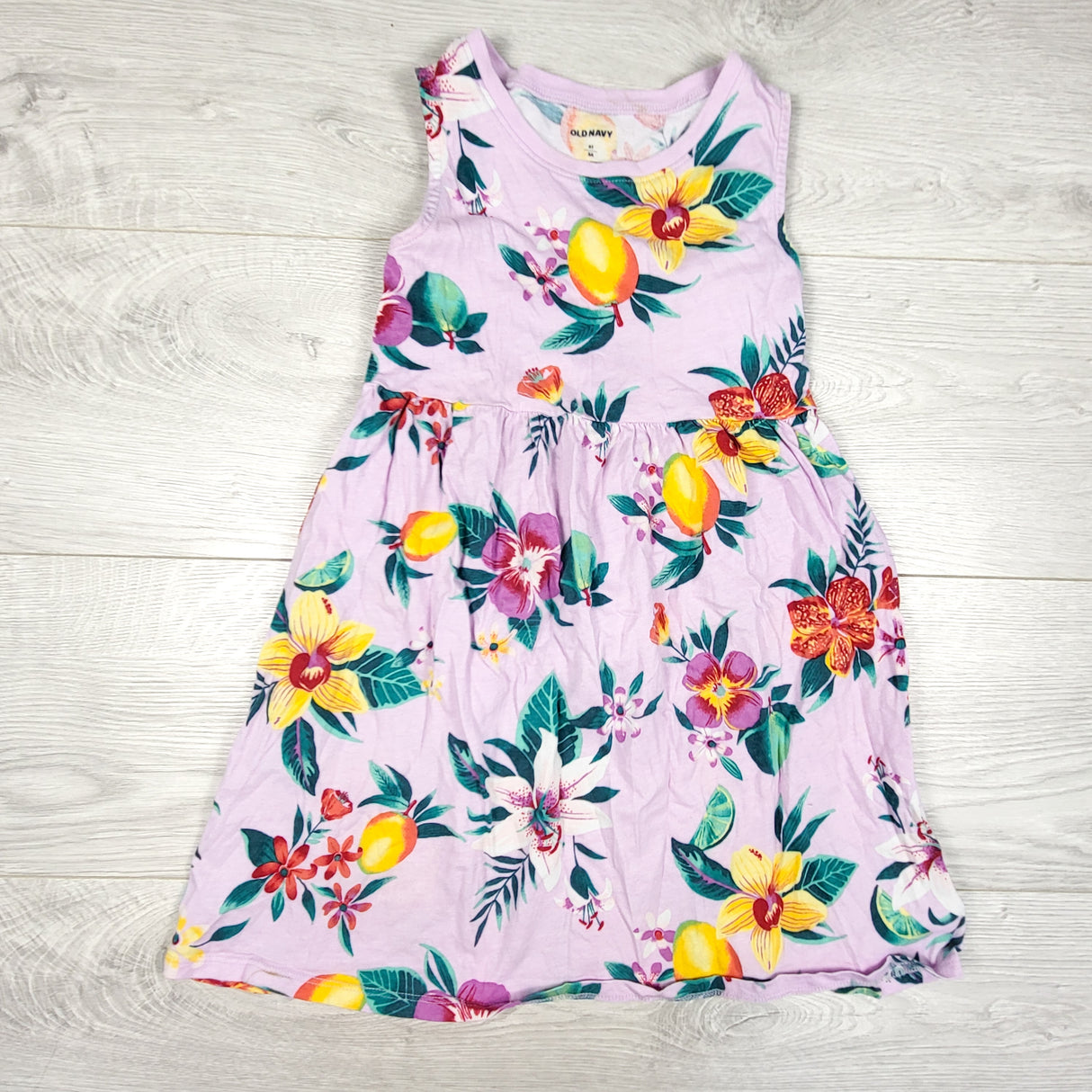 Old Navy purple tropical print sleeveless dress. Size 5T