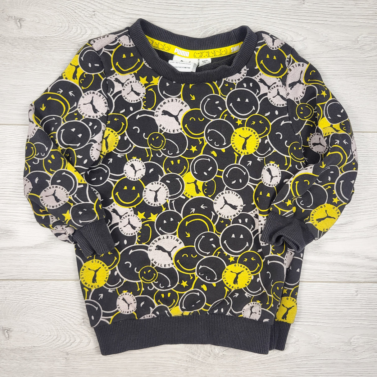 Puma x SmileyWorld black crewneck sweatshirt. Size 3T