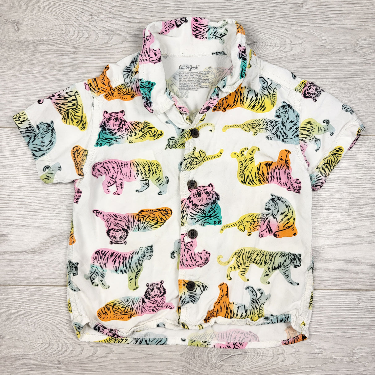 Cat and Jack tiger print button down rayon shirt. Size 2T
