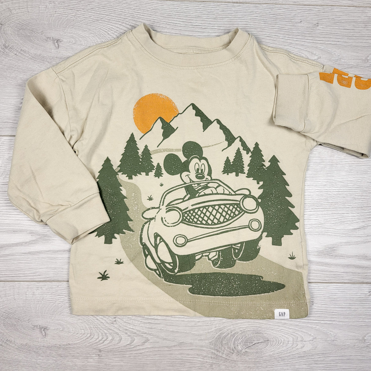Gap x Disney beige organic cotton Mickey Mouse long sleeve top. Size 2T