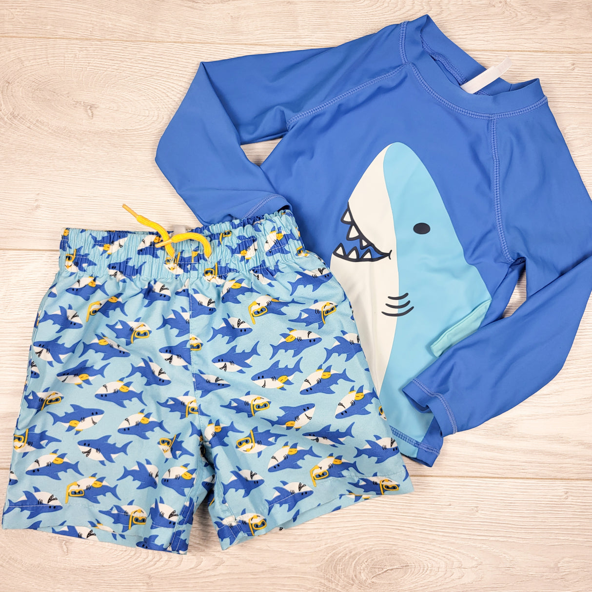 Joe Fresh blue 2pc swim set with sharks. Size 2T