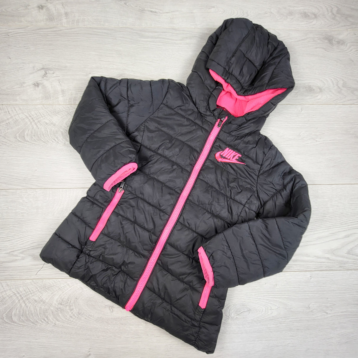 Nike black and pink puffer jacket. Size 4T - AS IS