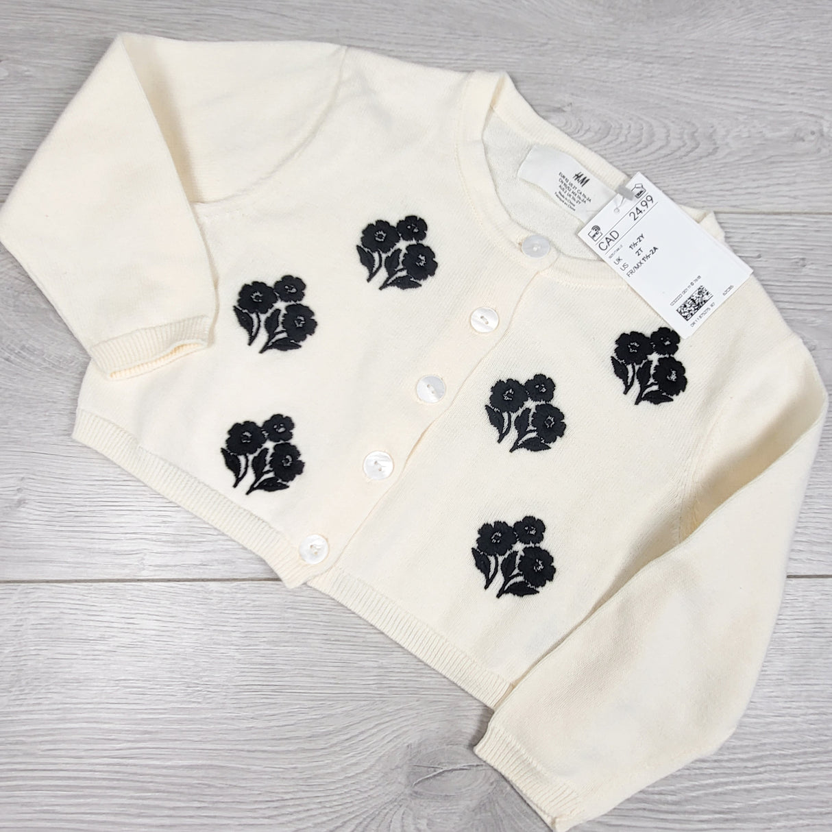 NEW - H and M ivory cardigan sweater with embroidered flowers. Size 2T