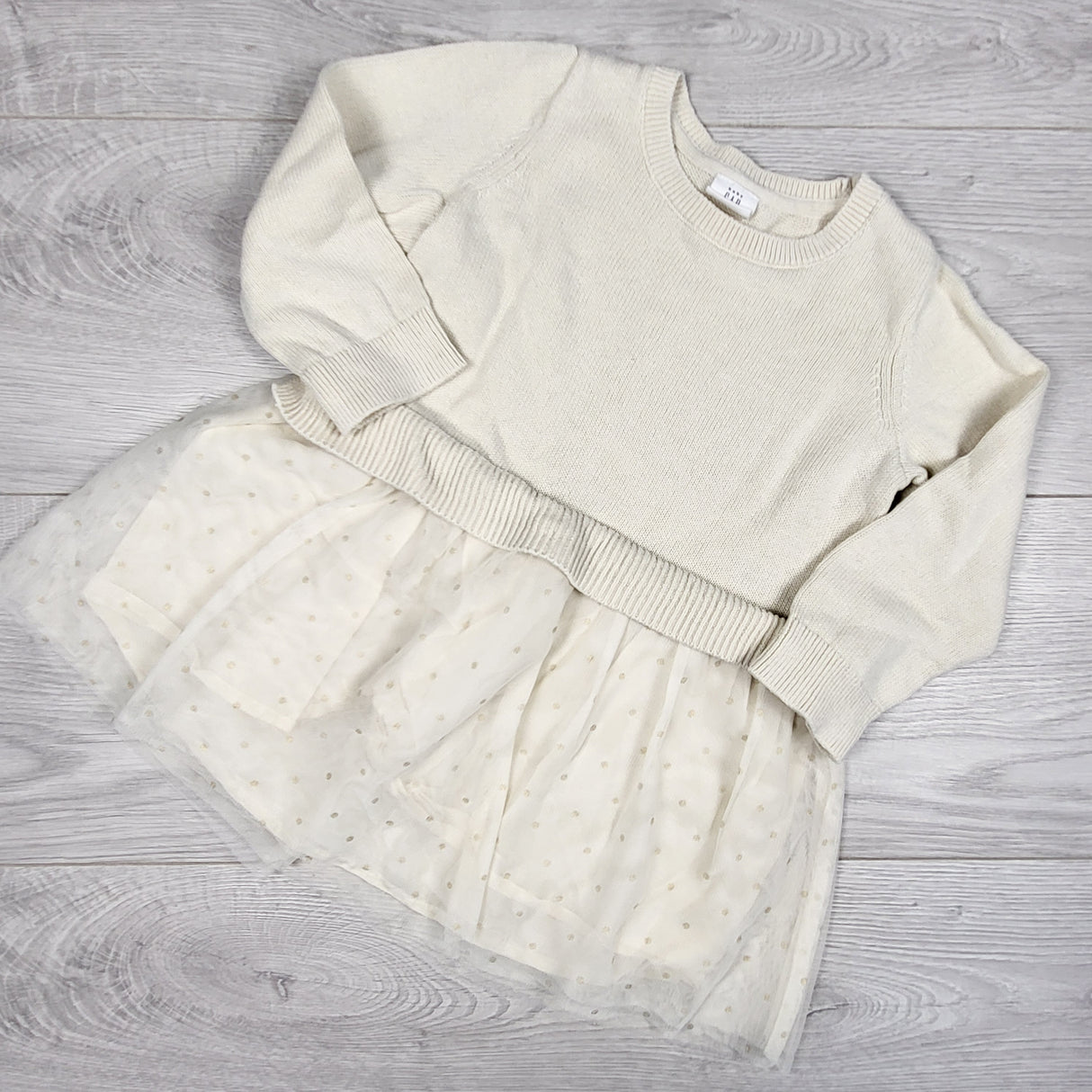 Gap ivory sweater dress with tulle skirting. Size 18-24 months