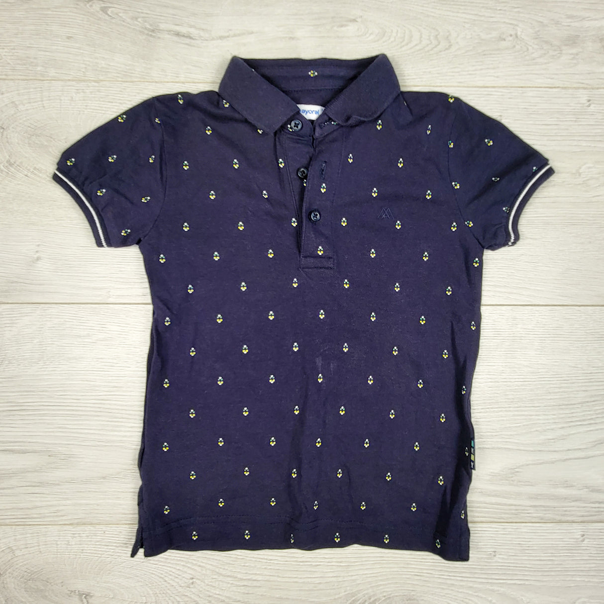 Mayoral navy patterned polo shirt. Size 3T