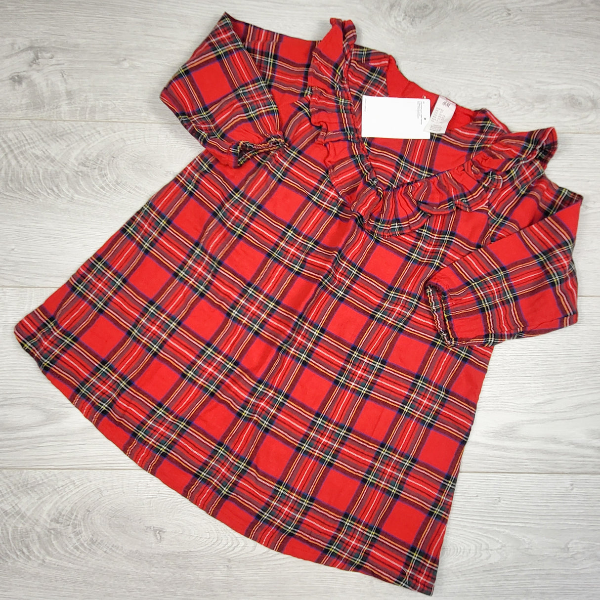 NEW - H and M red plaid dress with ruffle. Size 18-24 months