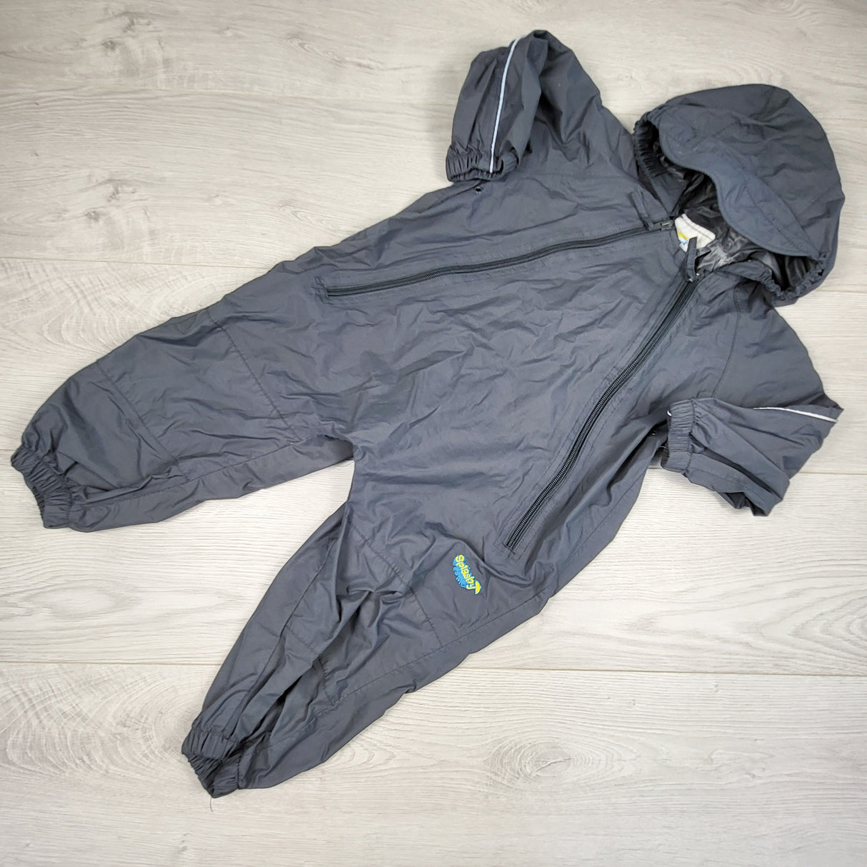 Splashy grey one piece rain suit. Size 18-24 months
