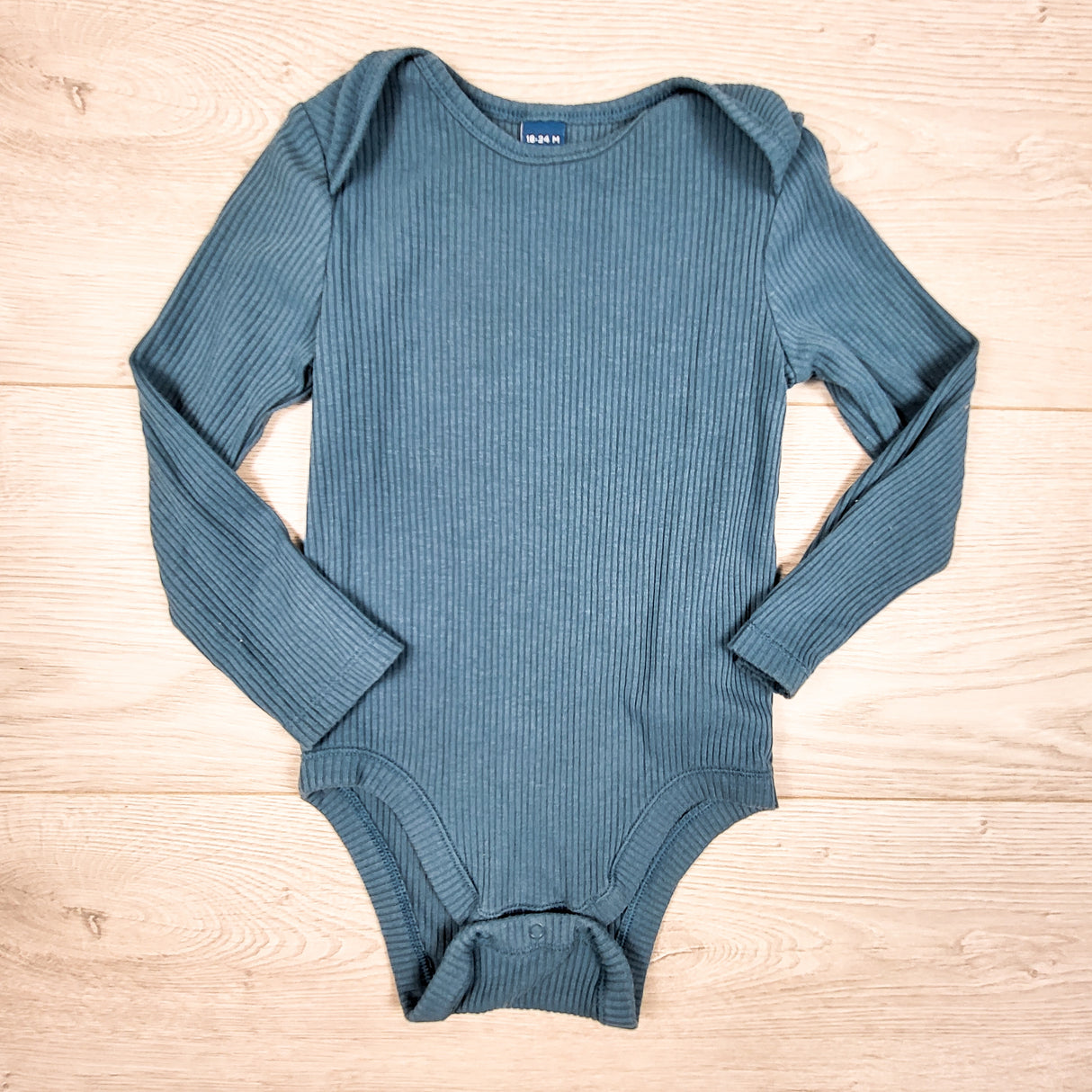 Old Navy teal-blue ribbed bodysuit. Size 18-24 months