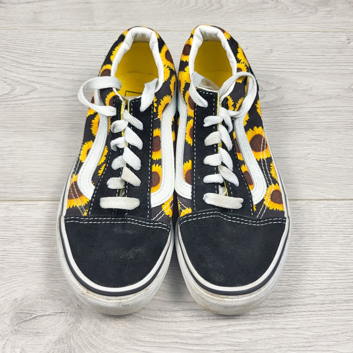 Vans black "Old Skool" runners with sunflowers. Youth size 1.5