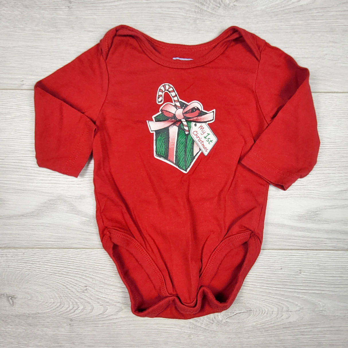 Children's Place red bodysuit with gift box "My 1st Christmas." Size 3-6 months