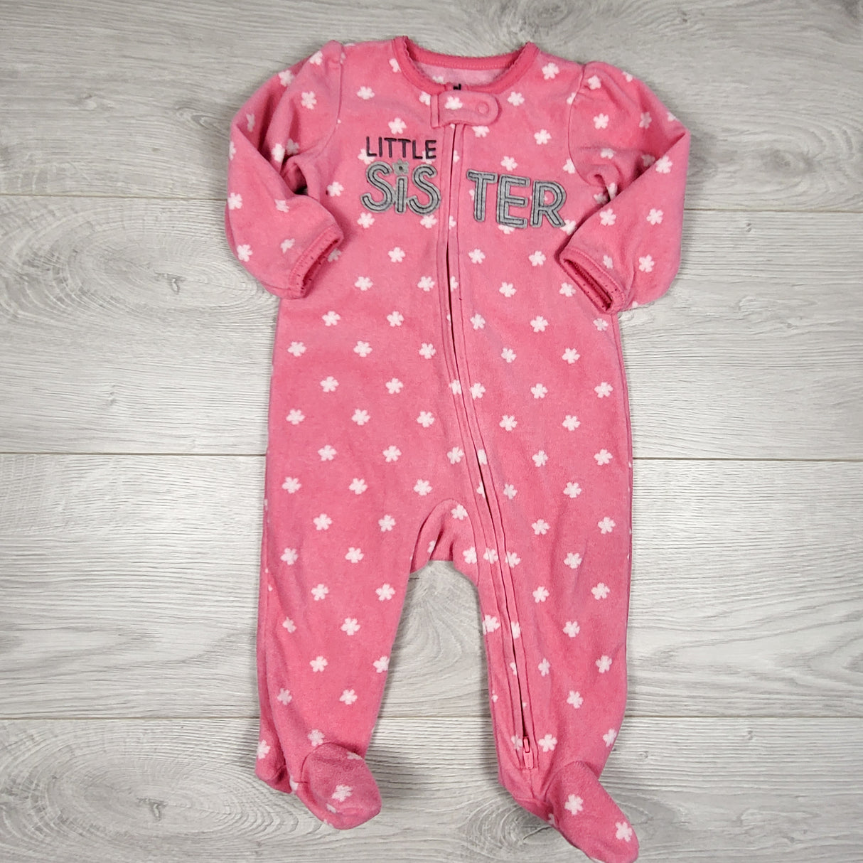 Child of Mine pink floral print fleece "Little Sister" sleeper. Size 3-6 months