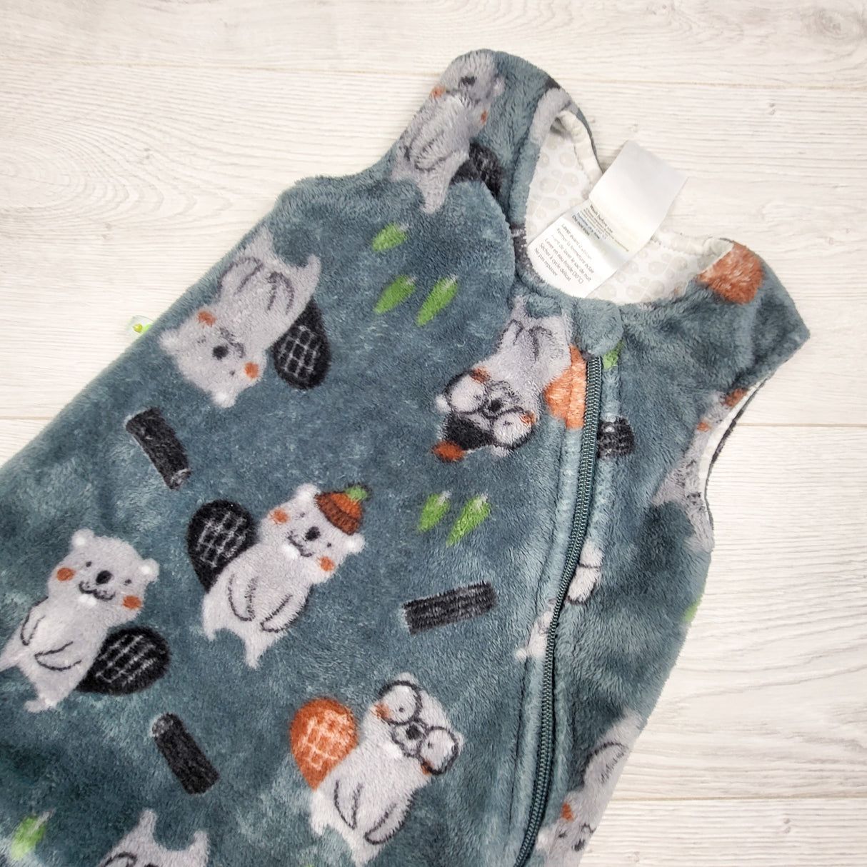 Perlimpinpin plush sleep bag with beavers. Size 6-18 months