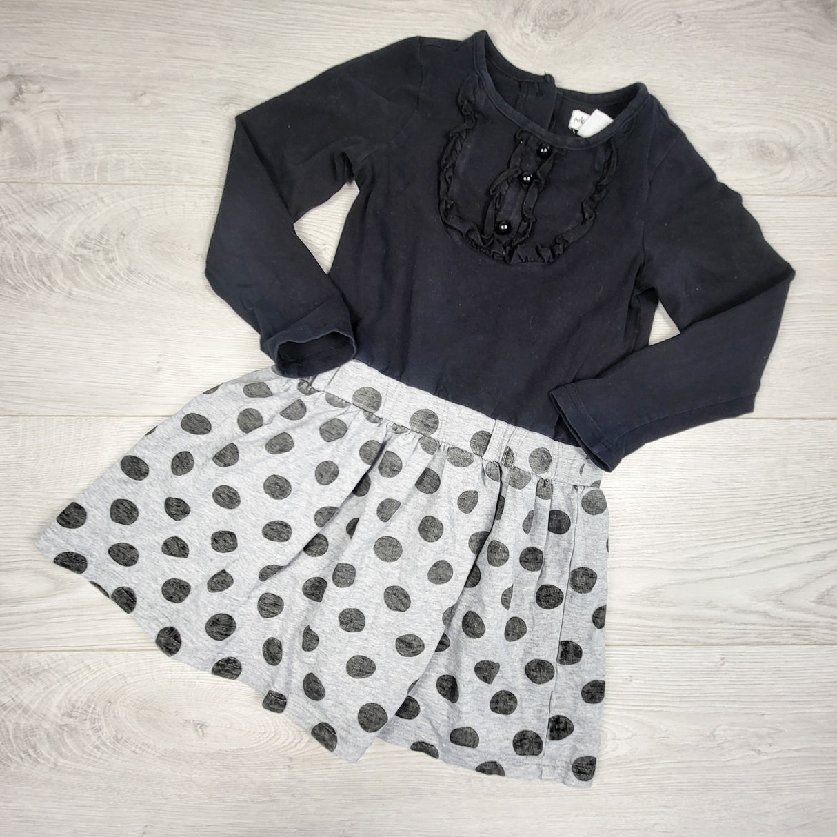 Polkadots black and grey polka dot dress. Size 4T