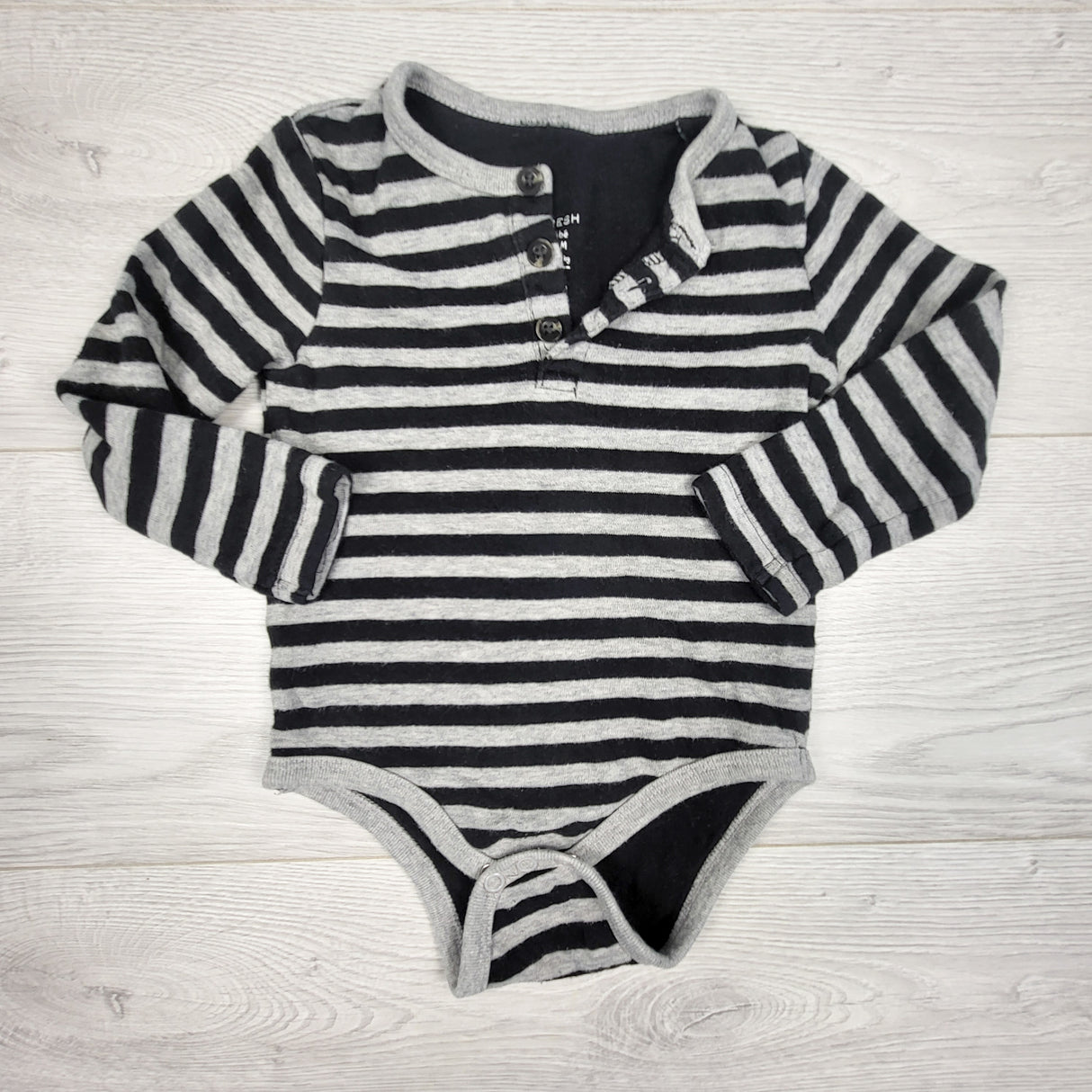 Joe black and grey striped double knit bodysuit. Size 12-18 months