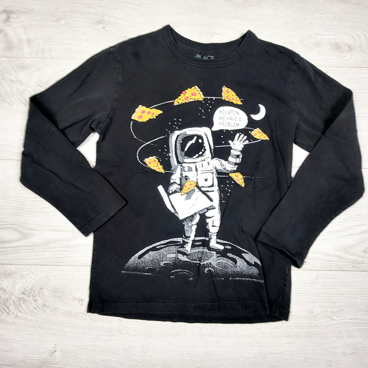 Children's Place black long sleeve top with astronaut. Size 7/8