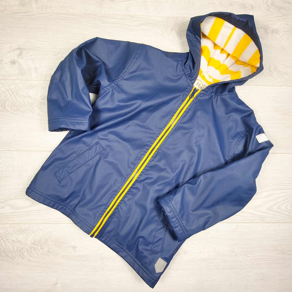 Hatley navy terrycloth lined rain coat. Size 6