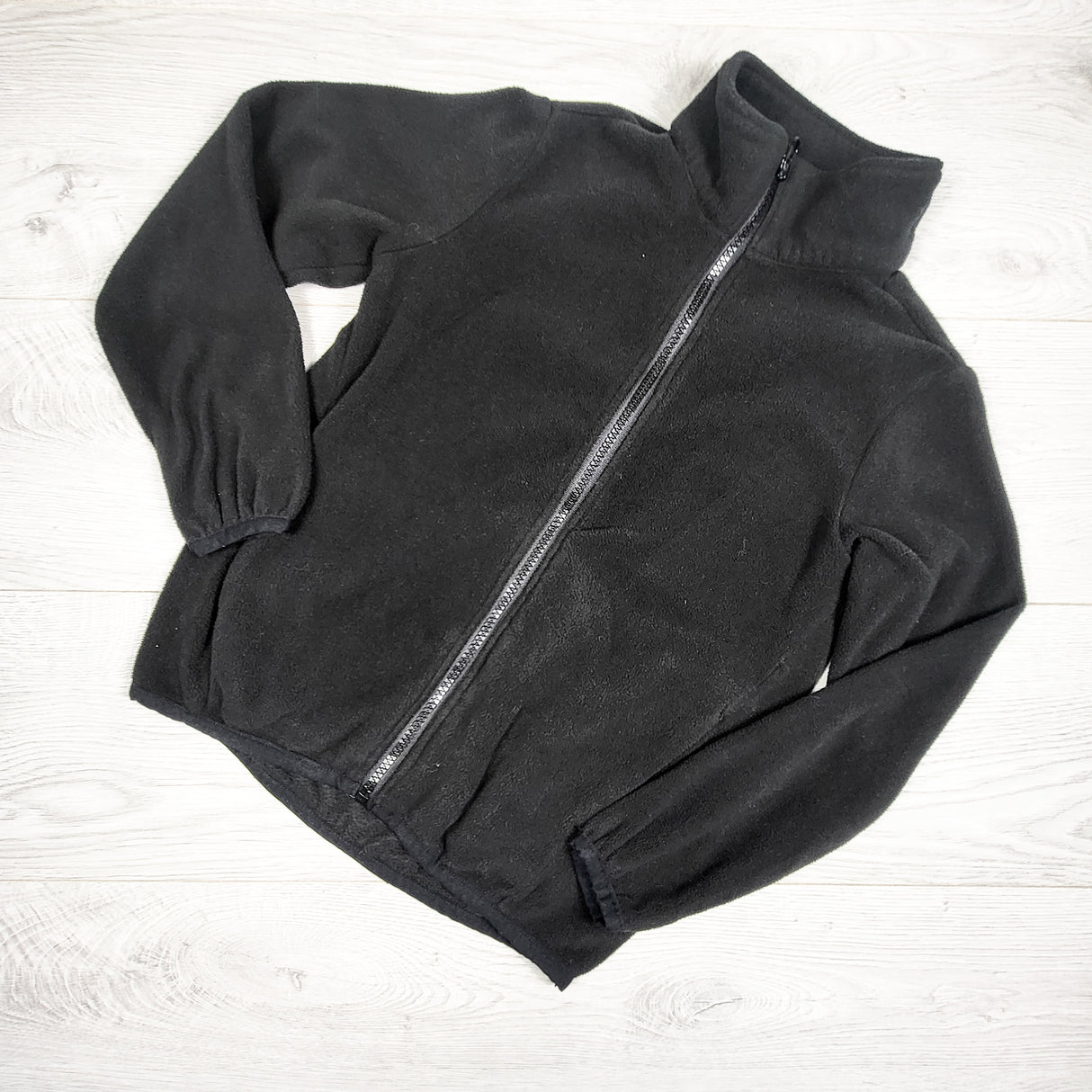 Old Navy black fleece zip up jacket. Size 8