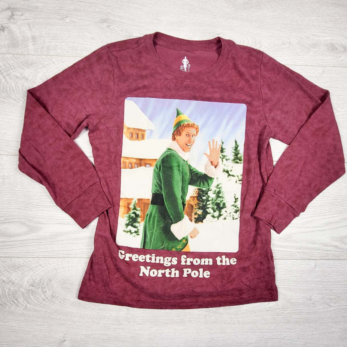 Burgundy "Elf" long sleeve top. Size 8