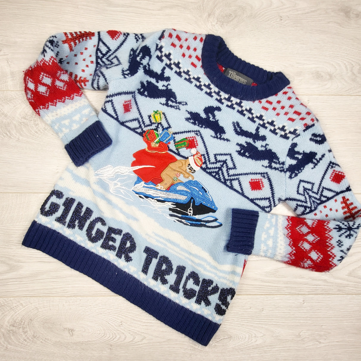 33 Degrees blue holiday sweater. Size 7/8