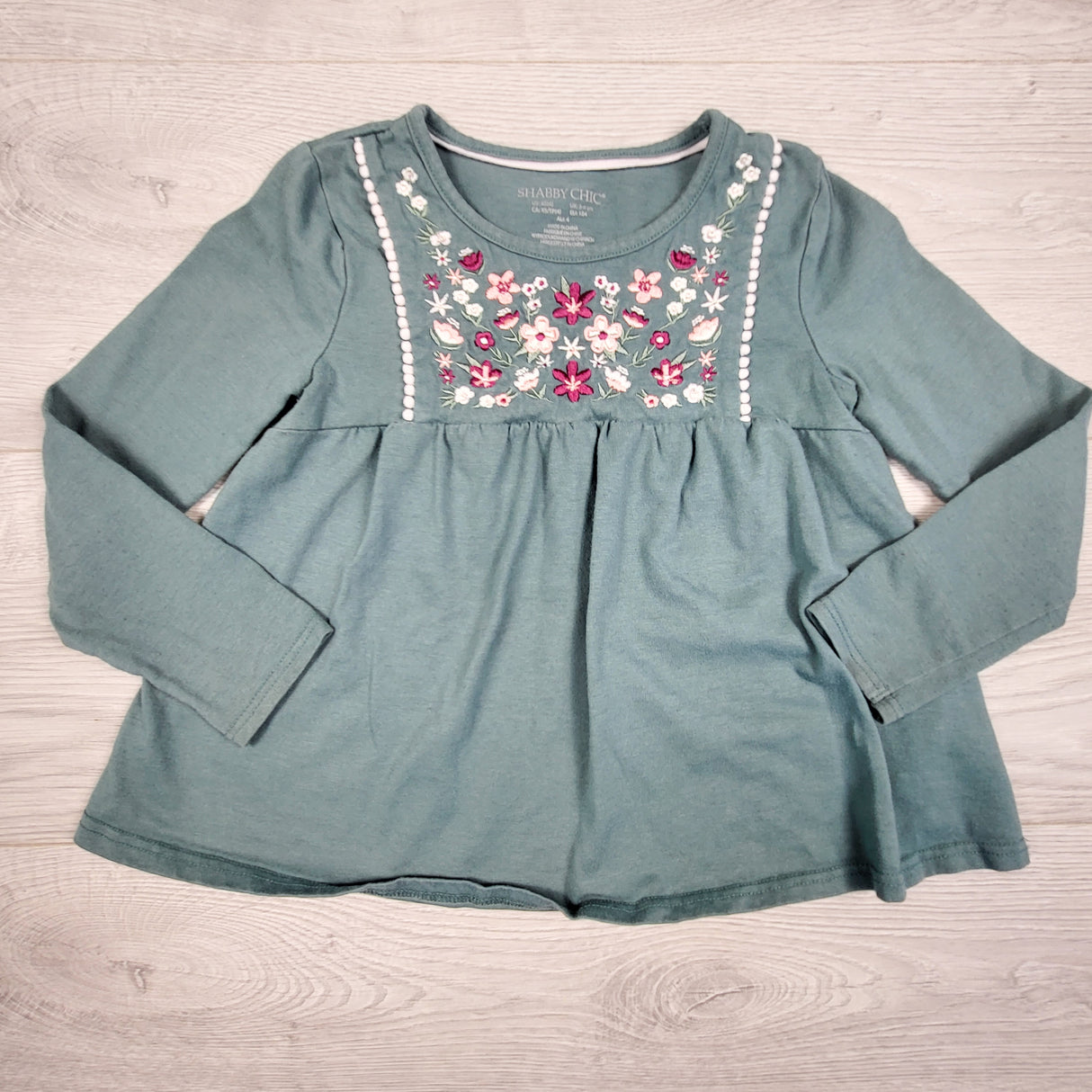 Shabby Chic green floral embroidered peplum top. Size 4T