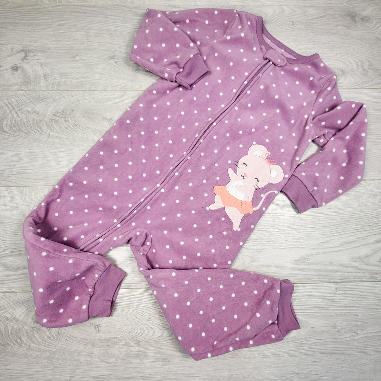 Carters purple polka dot zippered fleece sleeper. Size 4T