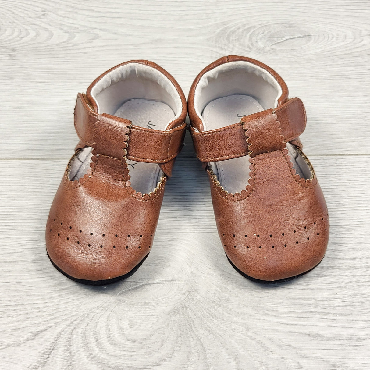 Jack and Lily brown leather "My Flexx" t-bar shoes. Size 18-24 months