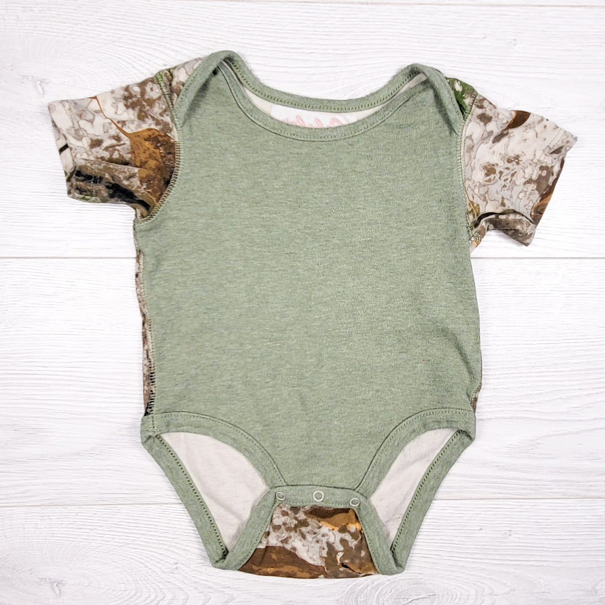 Cabela's green and camouflage bodysuit. Size 12-18 months