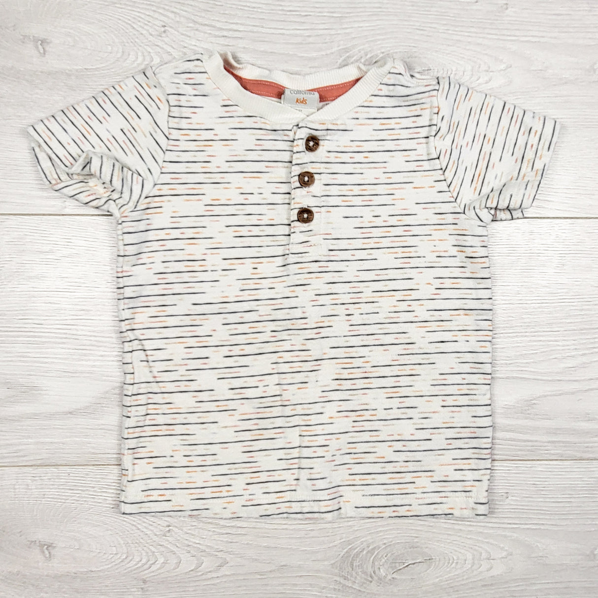 C and C California Kids white striped double knit t-shirt. Size 2T