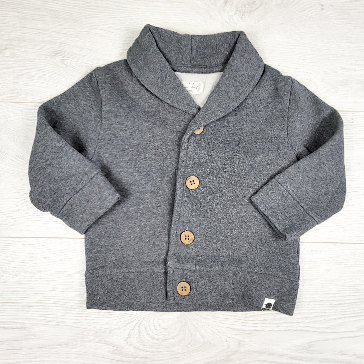 Rise Little Earthling fleecy lined button down cotton jacket / sweater.  Size 12-18 months
