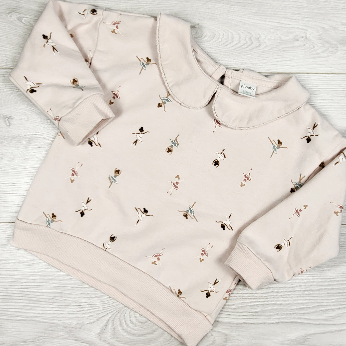 PL Baby pale pink sweatshirt with ballerinas. Size 18 months