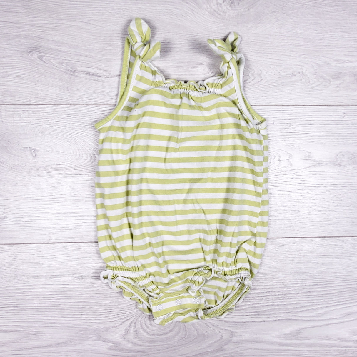 Old Navy green striped bubble romper. Size 12-18 months