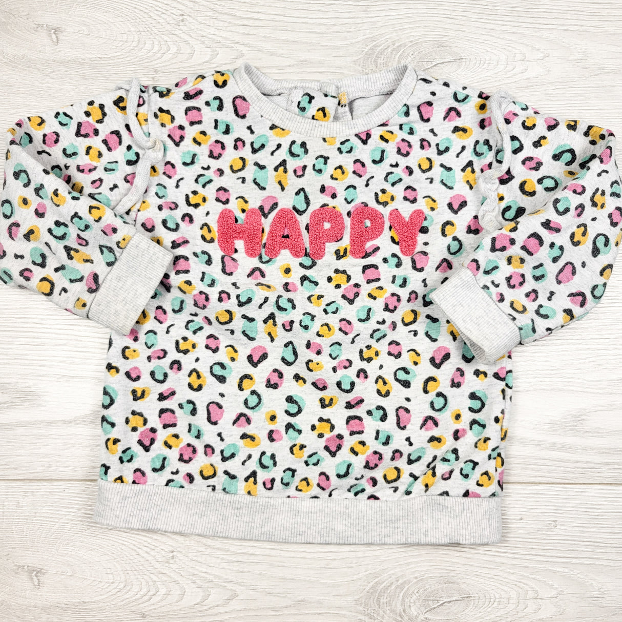 Little Me grey leopard print "Happy" sweatshirt. Size 24 months