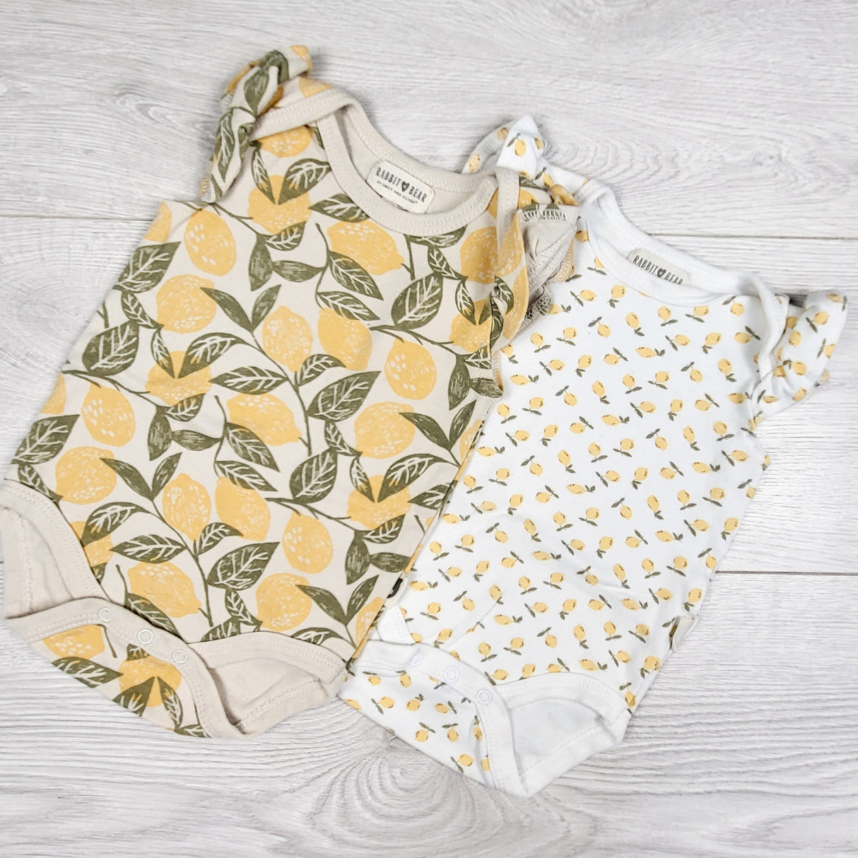 Rabbit + Bear 2pc bodysuit set with lemons. Size 3-6 months