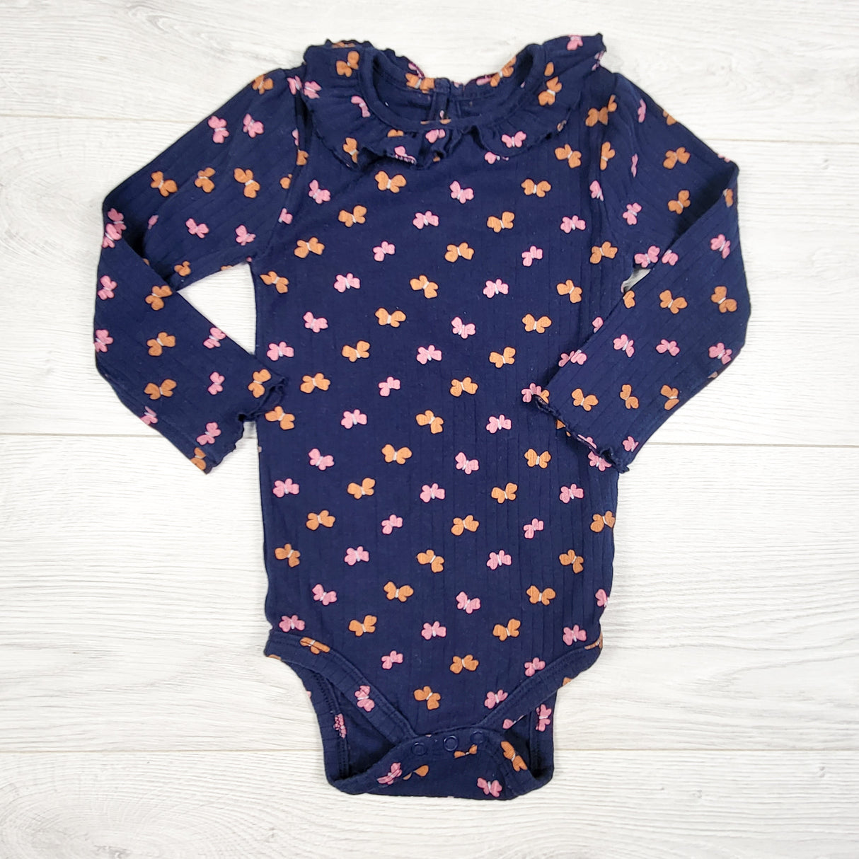 Joe navy ribbed bodysuit with butterflies. Size 12-18 months