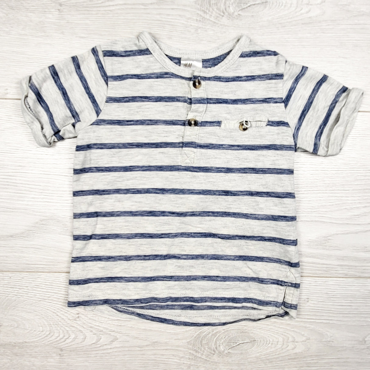 H and M grey striped t-shirt. Size 4-6 months