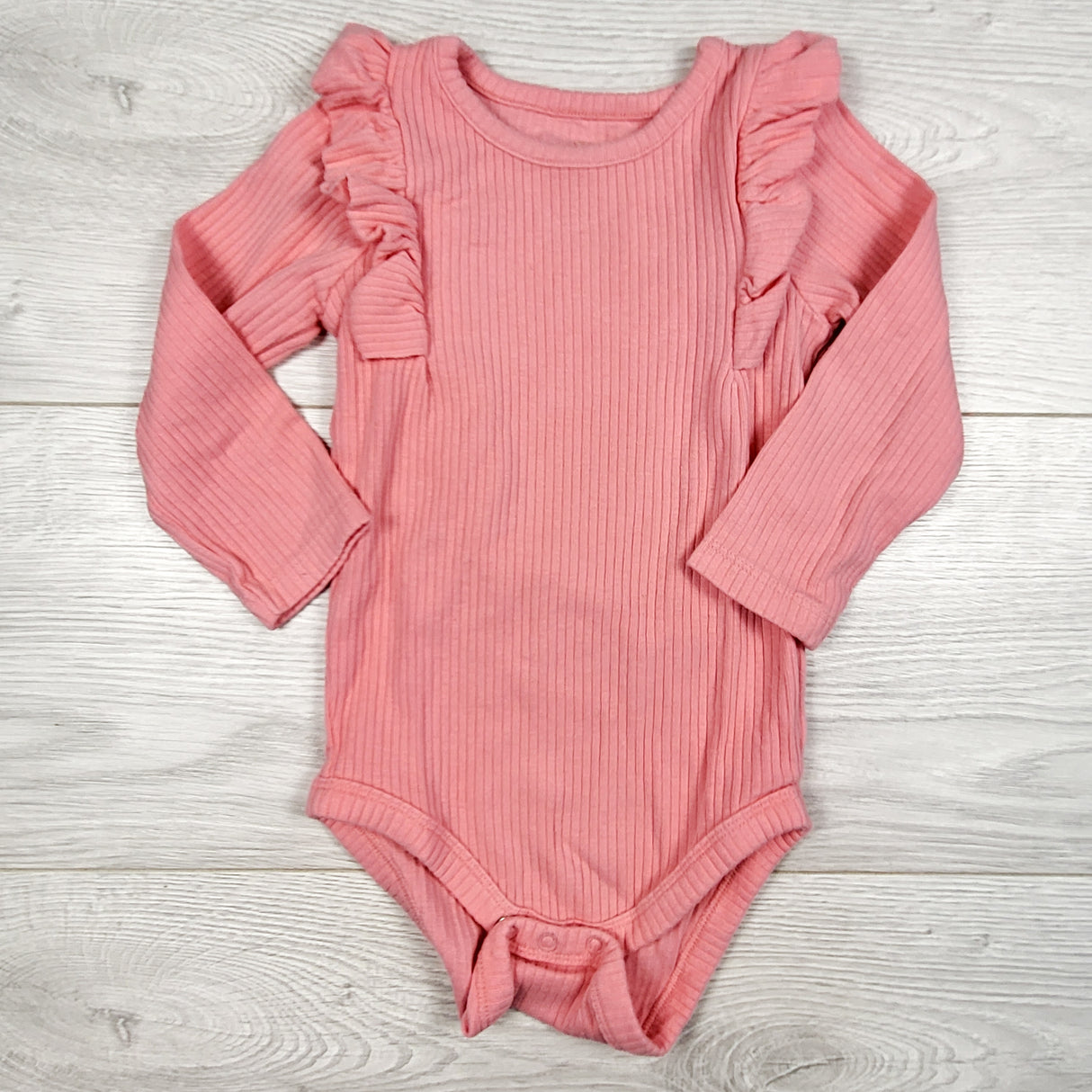 Cat and Jack pink ribbed ruffle bodysuit. Size 12 months