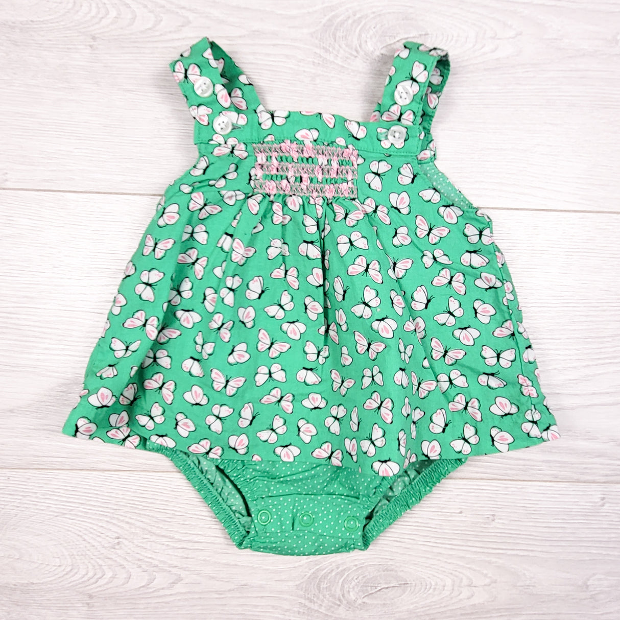 Just One You green bodysuit dress with butterflies. Size 3 months