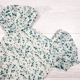 Cat and Jack green floral print puff sleeve one piece swimsuit. Size 2T