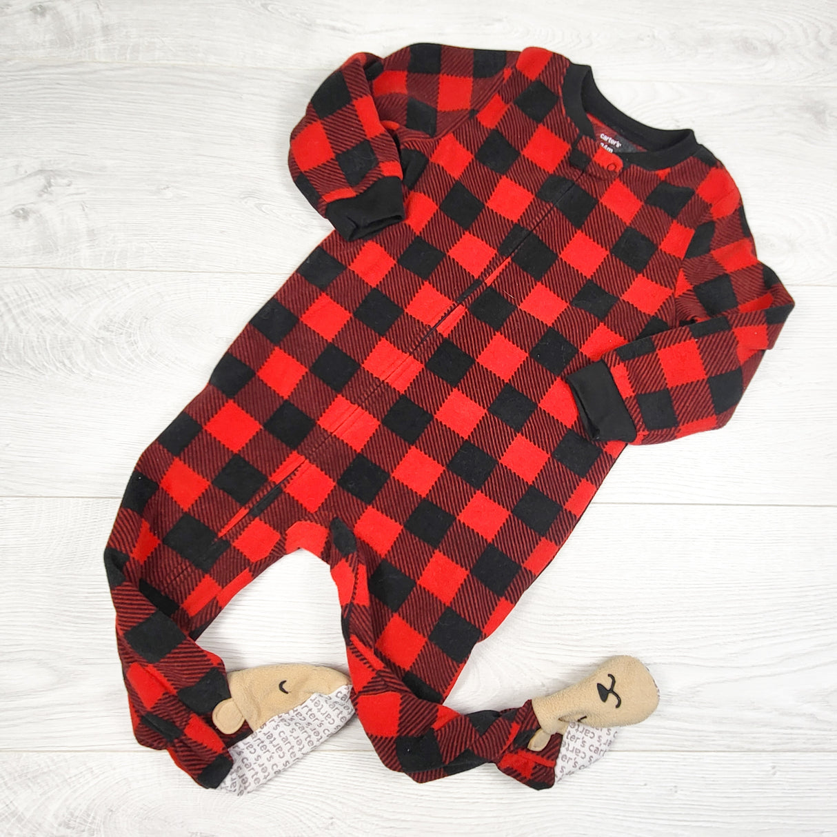 Carters red buffalo print zippered fleece sleeper. Size 24 months