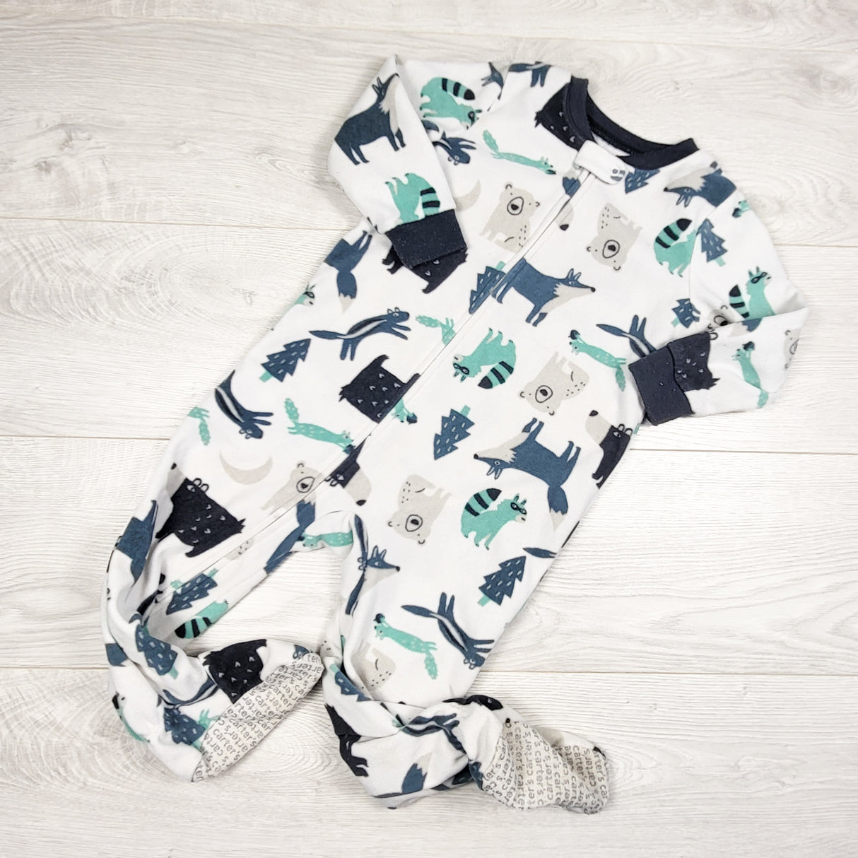 Carters white fleece sleeper with woodland animals. Size 2T