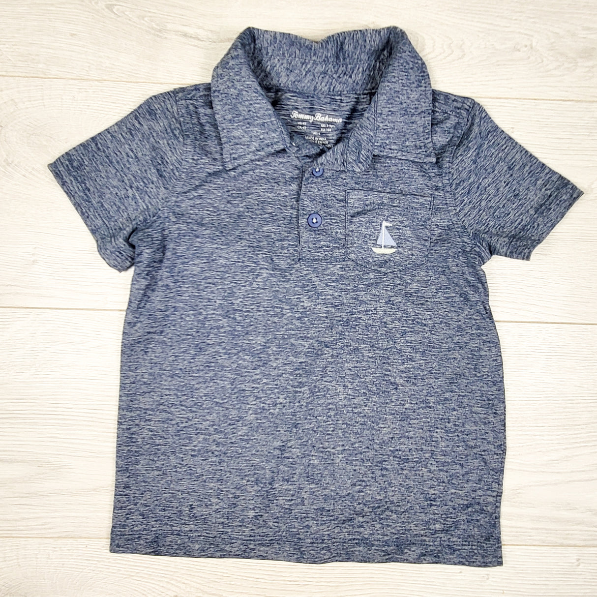 Tommy Bahama blue marled active t-shirt with collar. Size 4T