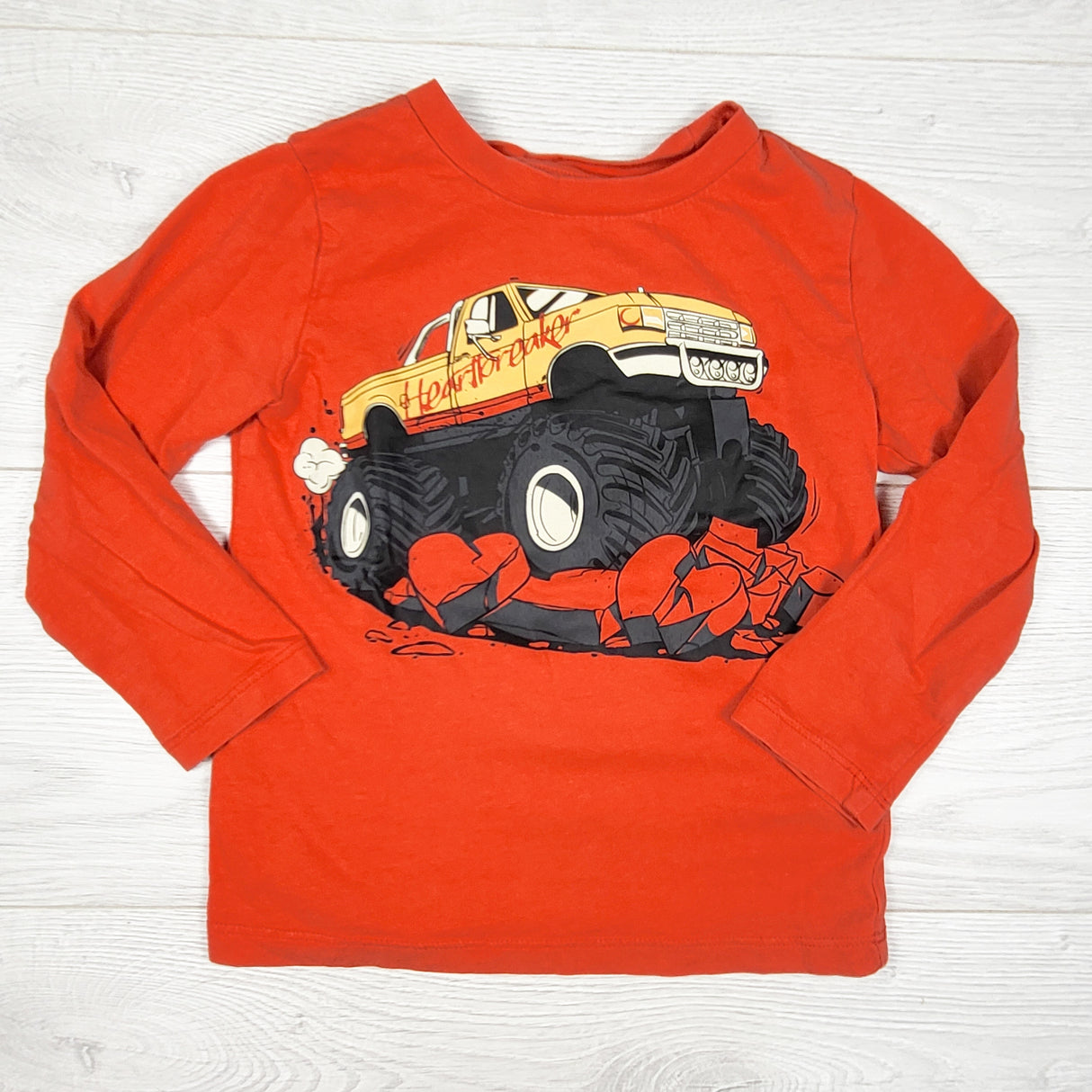 Joe orange-red long sleeve top with monster truck. Size 4T