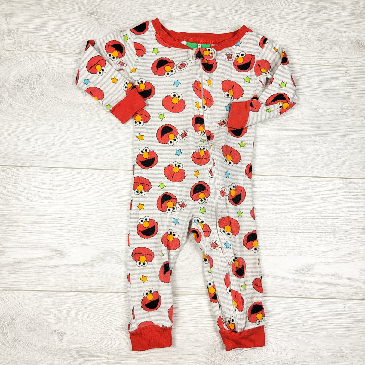 Sesame Street striped zippered cotton Elmo sleeper. Size 12 months