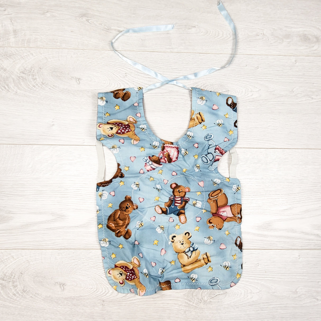 Blue handmade bib with bears