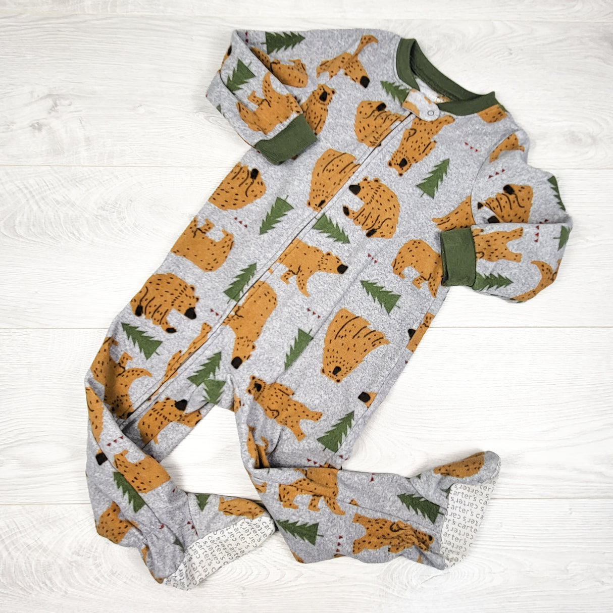 Carters grey zippered fleece sleeper with bears. Size 2T