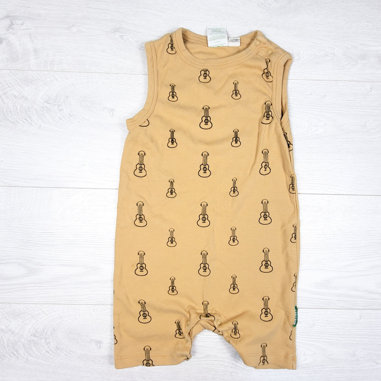 Parade Organics yellow guitar print romper. Size 3T