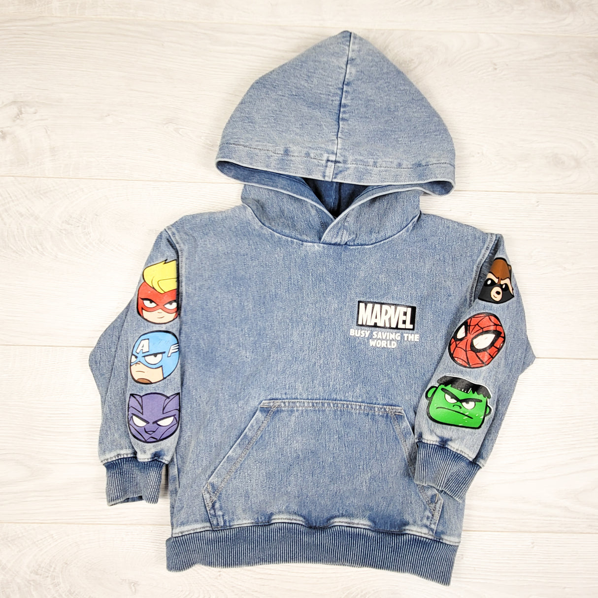H and M denim pullover Marvel hoodie. Size 2-4T
